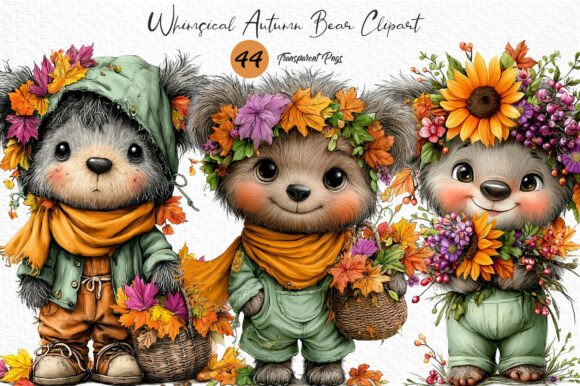 Download Whimsical Autumn Bear Clipart PNG - Bear clipart Collection