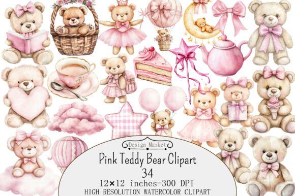 Download Watercolor Pink Teddy Bear Clipart - Bear clipart Collection