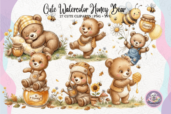 Download Cute Watercolor Honey Bear Clipart - Bear clipart Collection