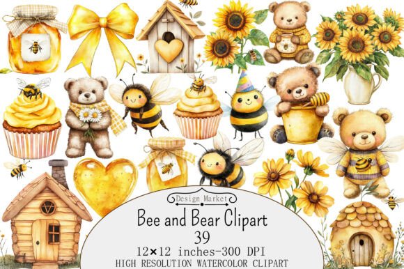 Download Watercolor Bee and Bear Clipart - Premium Resources